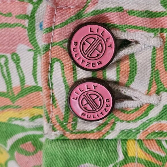 LILLY PULITZER Paisley Print Clifton Denim Shorts Sz 14 Elephant Monkey Stretch - Picture 5 of 10